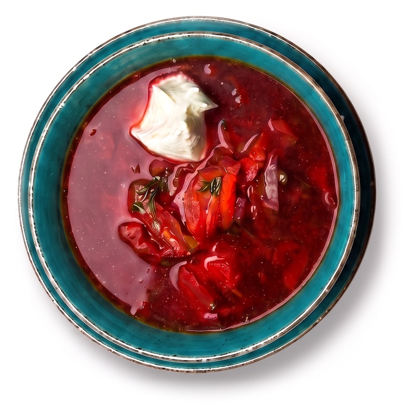 Borschtsch — beetroot soup with sour cream