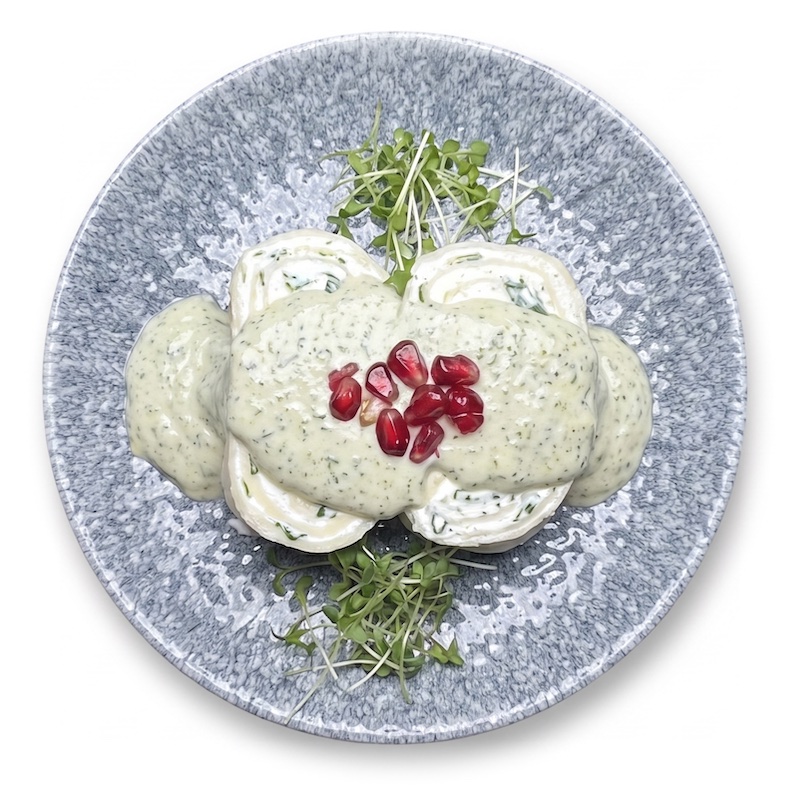 Gebjalia (2 pcs) — cheese rolls in mint-cream sauce