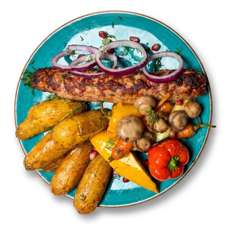 Kababi — minced meat skewer with vegetables