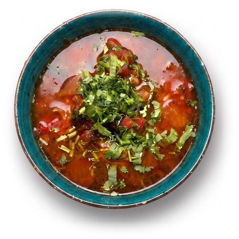Supp-Khartscho — spicy veal soup with fresh herbs